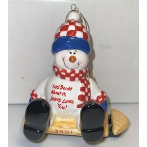 Rare 2001 Collectors Ornament Snowman Sno’ Doubt About It Jesus Loves You -S1Q